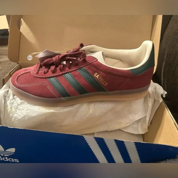 Adidas Gazelle Maroon and Green Shoes - Picture 1 of 4